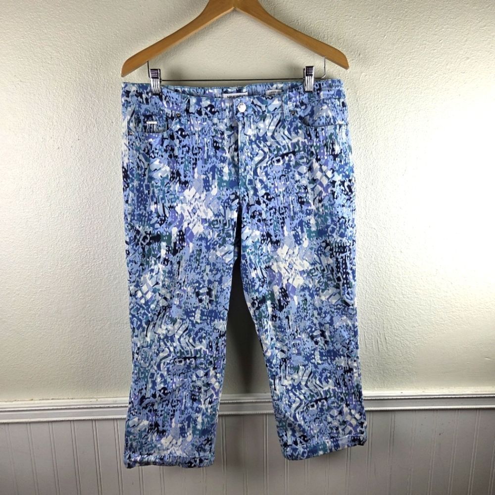 Women's Nine West Blue Abstract Patterned Chrystie Capri Cropped Pants Size 14